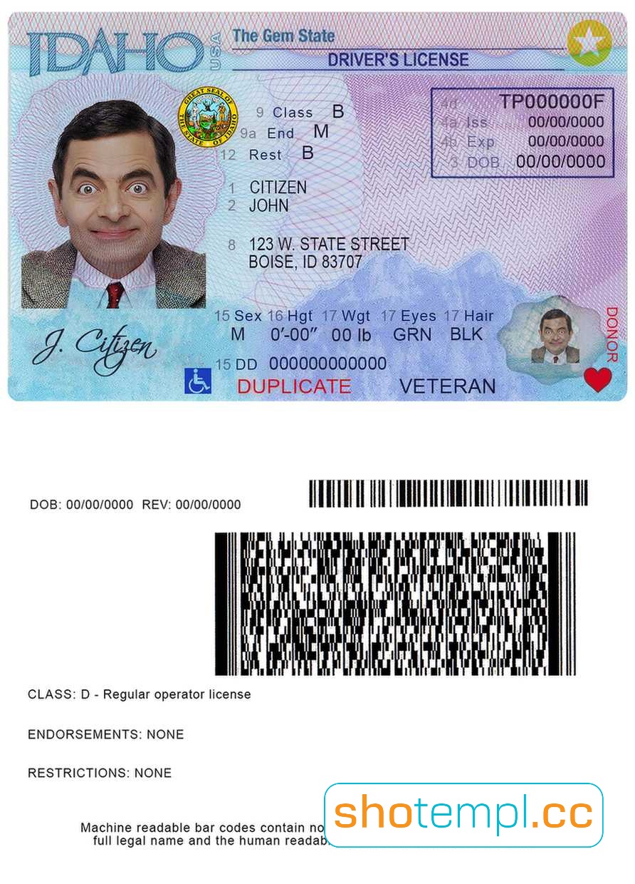 Idaho Driver License PSD Template